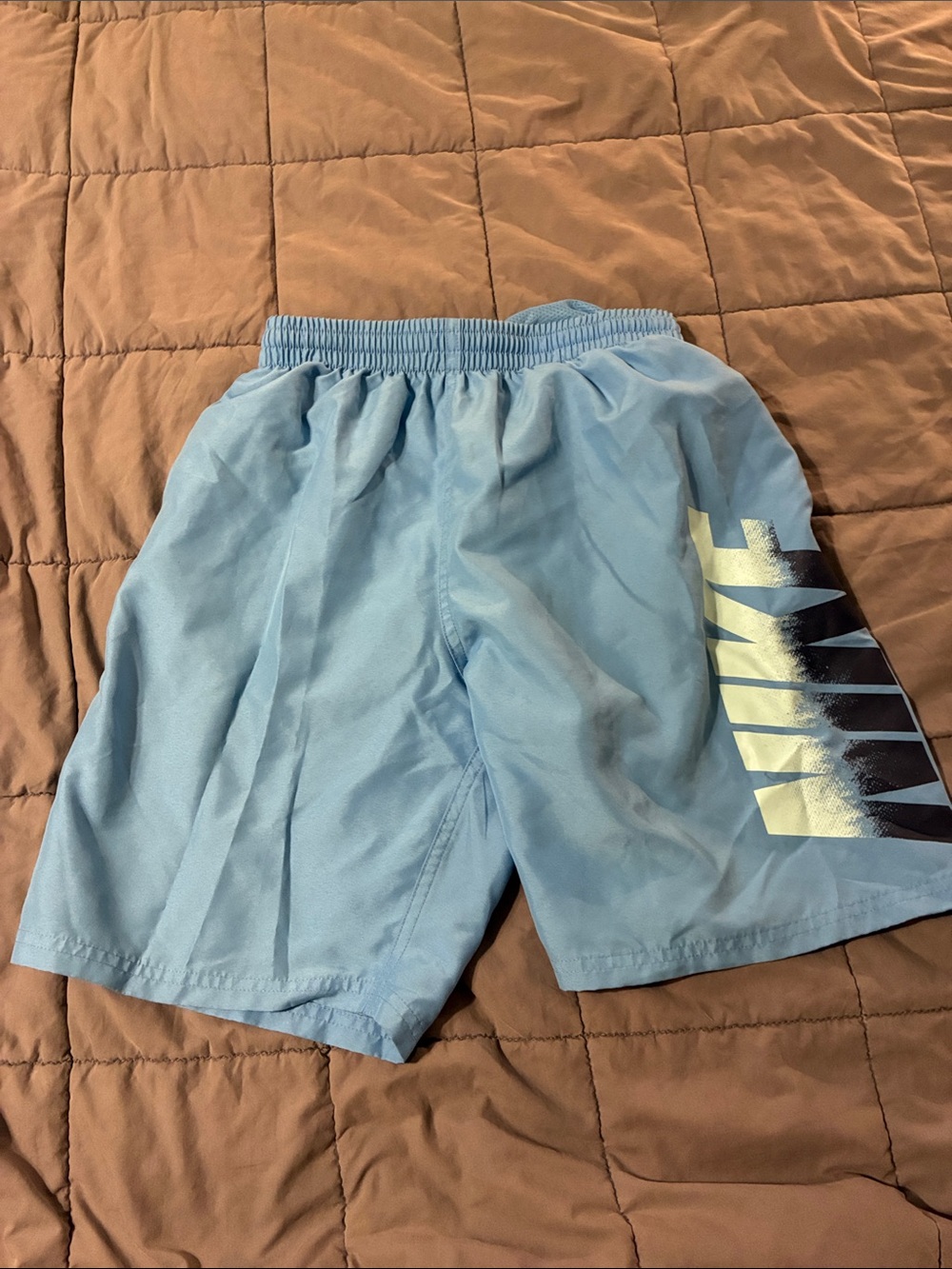 Nike Light Blue Kids Swim Trunks with Side Logo